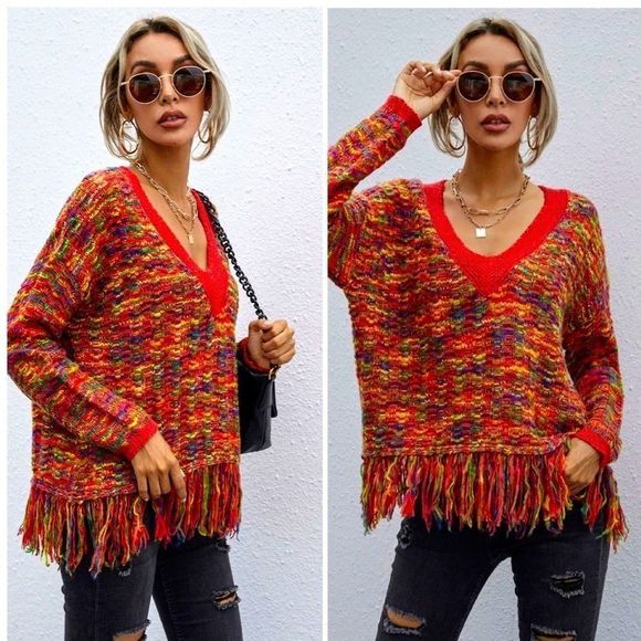 NWT! MARLED KNIT FRINGE HEM DROP SHOULDER SWEATER! - Picture 13 of 16